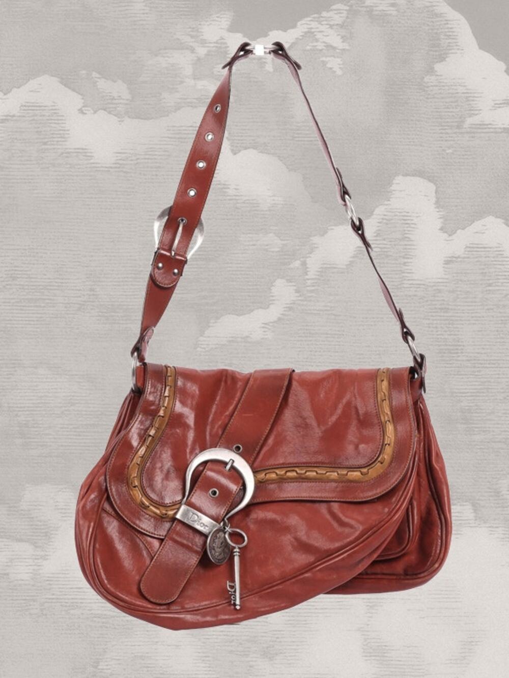 CHRISTIAN DIOR Gaucho Saddle Shoulder Bag Red Leather Vintage Rare Y2K